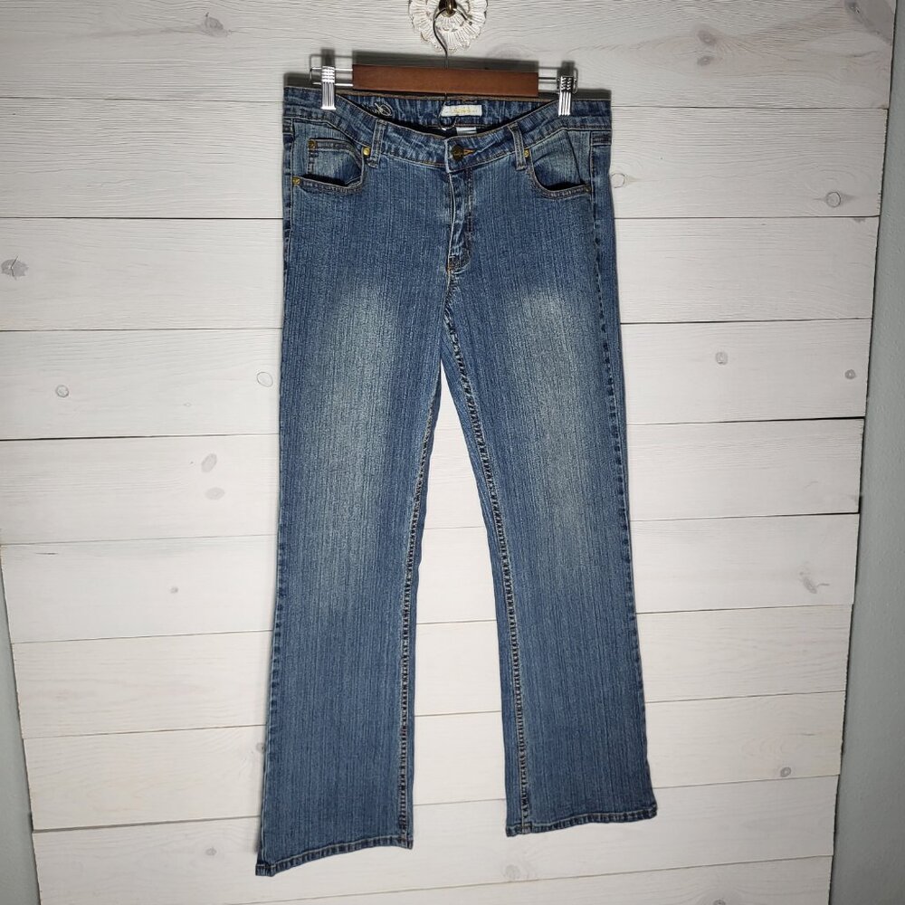 Southpole Women's Jeans Distressed Wide Leg Jean Bling Pockets Y2k